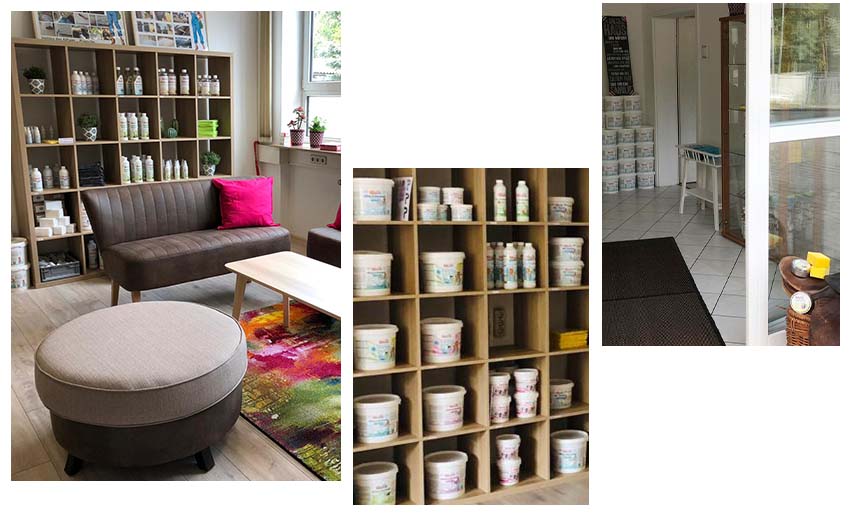 Pastaclean Store Innenraum mit großer Produktauswahl an Reinigungsmitteln, Waschmitteln und TV-Bestsellern. Beratung vor Ort zu Fleckenentfernung, Wäschepflege und Putztüchern.