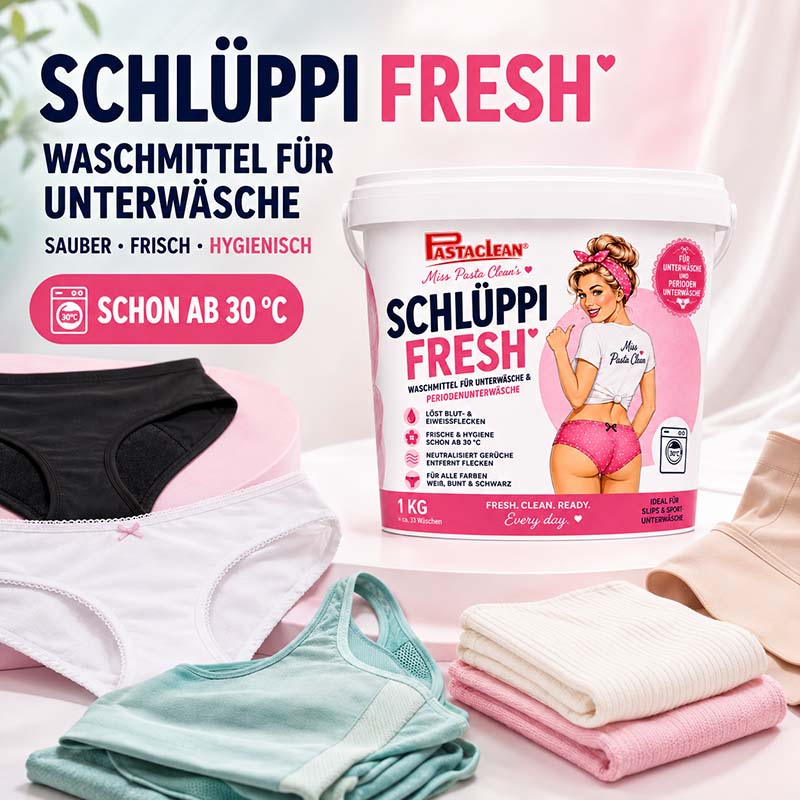 Unterwäsche Waschmittel Schlüppi Fresh – Spezialwaschmittel für Periodenunterwäsche & hautnahe Textilien