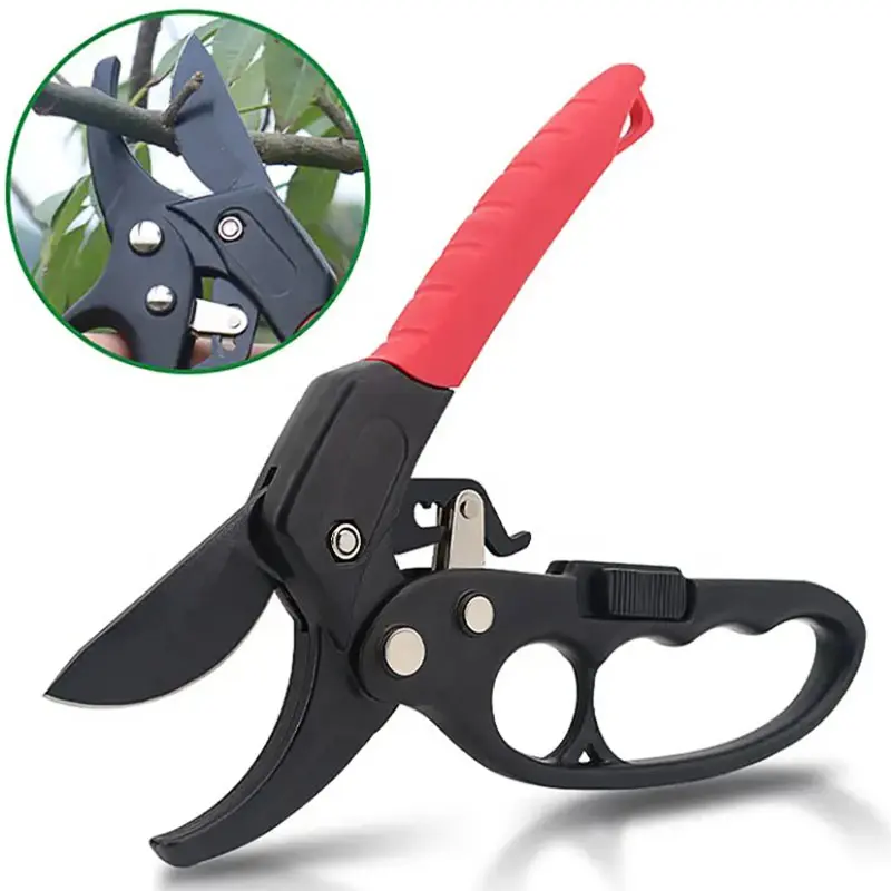 GREEN-FINGER Gartenschere mit Ratsche, Carbon Stahl, Teflon beschichtet