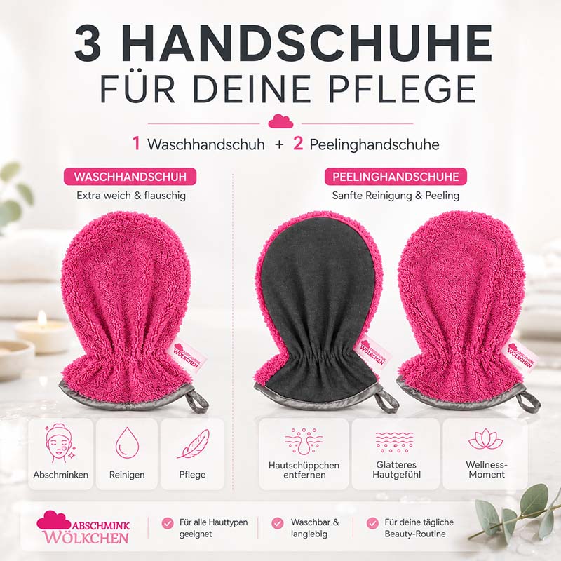 Abschminkwolke Peelinghandschuh Waschhandschuh Set für Gesicht und Körper, ideal zur sanften Reinigung und Make-up Entfernung in der Dusche, geeignet für alle Hauttypen, langlebig und waschbar