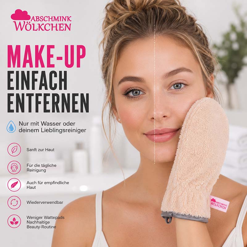 Abschmink Wölkchen Peelinghandschuh & Waschhandschuh 3er Set für Gesicht, Körper, Dusche und Make-up Entfernung, sanft zur Haut und wiederverwendbar, ideal für tägliche Reinigung und empfindliche Haut.