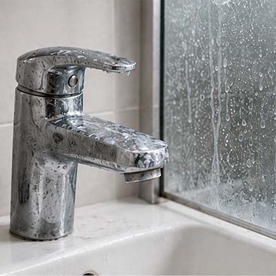Kalk und Wasserflecken an Armatur und Duschwand