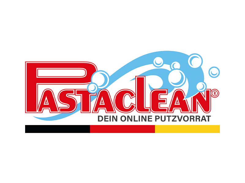 Pastaclean Logo mit Slogan "Dein Online Putzvorrat", blaue Blasen und deutsches Farbschema. Keywords: Reinigungsprodukte, Haushaltsreiniger, Online-Shop, Pastaclean Reiniger, Sauberkeit, Reinigungsspezialist, Haushaltsbedarf, Putzmittel online kaufen.