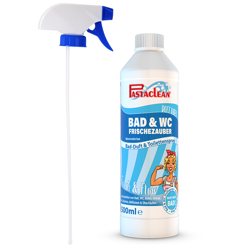 Pastaclean Bad & WC Frischezauber Meeresbrise, 500 ml Toilettenspray zur Geruchsneutralisation im Bad und WC, mit frischem Duft und schmutzabweisendem Pflegefilm für Sanitärkeramik
