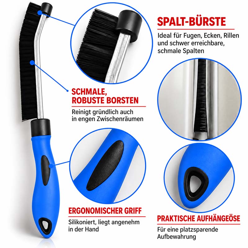 Fugenbürste 3er-Set Blau schmale Spaltbürsten mit robusten Nylon-Hartborsten ideal für Fugen Ecken Rillen in Bad Küche Fensterschienen ergonomischer Griff silikoniert praktisch zum Aufhängen