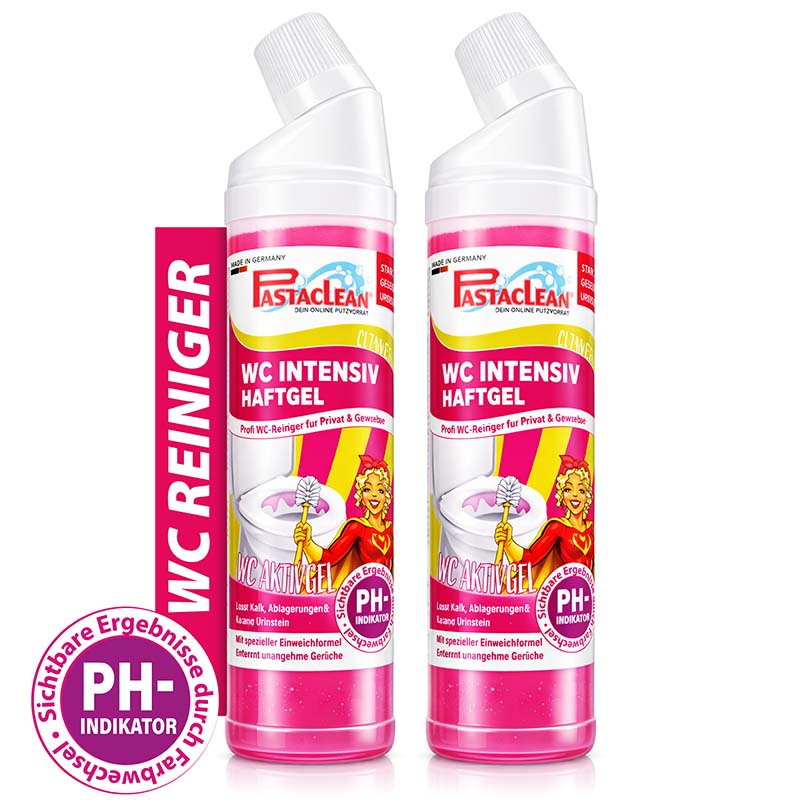 WC Reiniger 2x750ml, stark gegen Urinstein und Kalk, Intensiv Haftgel mit Farbwechsel-Aktiv-Formel, sichtbare Ergebnisse, PH-Indikator, Pastaclean Reinigungsgel für Privat und Gewerbe, Kalk und Ablagerungen entferner
