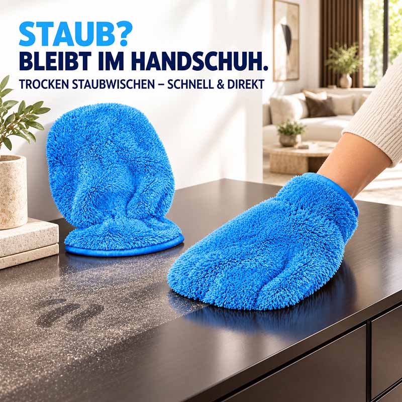 Bambus-Reinigungshandschuhe 2er-Set Blau für Staubwischen im Haushalt und Auto