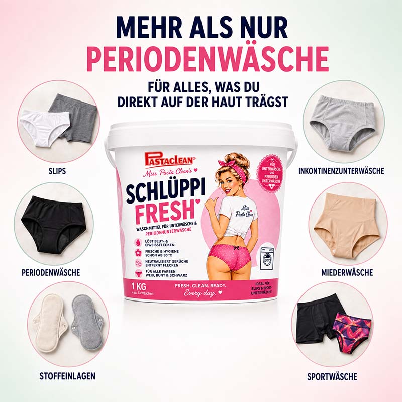 Unterwäsche Waschmittel Schlüppi Fresh – Spezialwaschmittel für Periodenunterwäsche & hautnahe Textilien