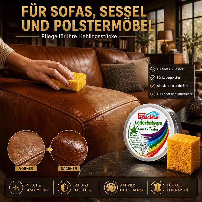 Pastaclean Lederpflege farblos mit Farb Aktivator 250 ml für Sofas, Sessel und Polstermöbel schützt und aktiviert Lederfarbe ideal für Leder und Kunstleder.