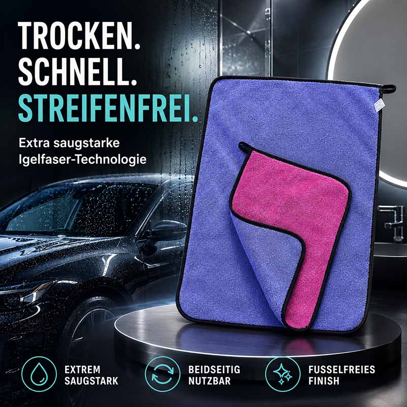 Micro Magic Berry Twist Mikrofaser-Trockentuch 2er-Set, extra saugstark, streifenfrei, fusselfrei, ideal für Dusche und Auto, beidseitig nutzbar, Igelaser-Technologie
