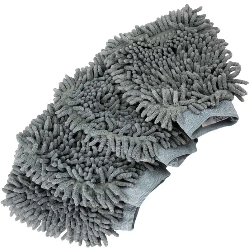4X Waschhandschuh für Haushalt, Auto und Fahrrad - Chenille Handschuh (Grau)