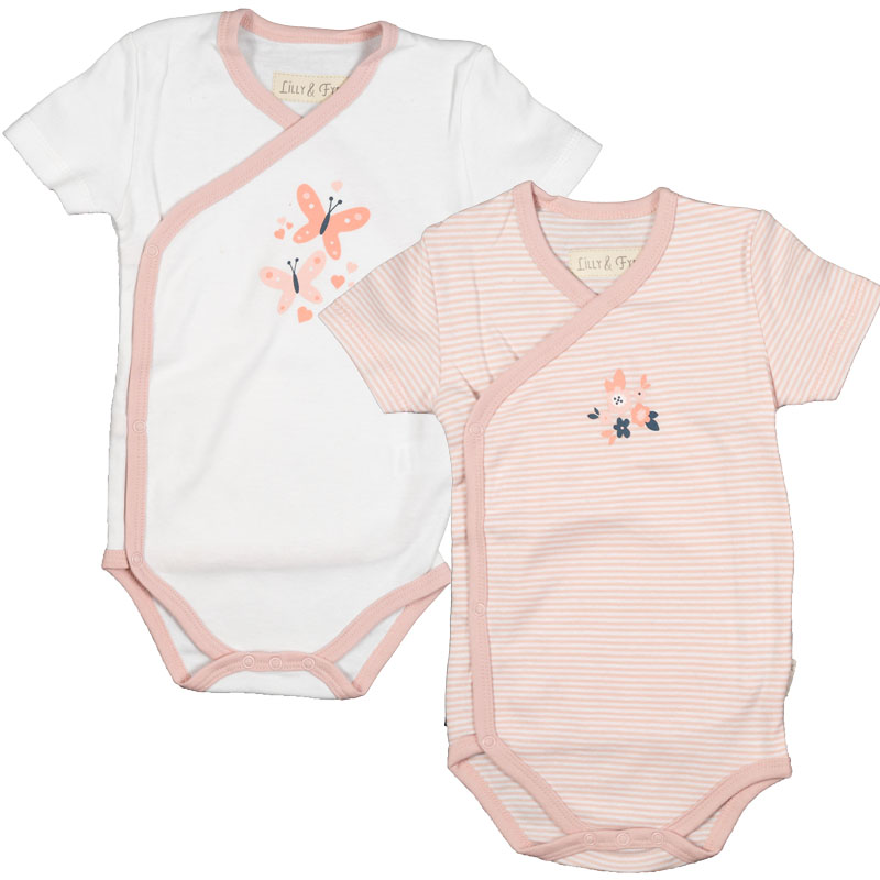2er-Pack Baby Wickelbody Kurzarm (Weiß/Rose)