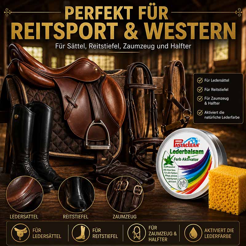 Pastaclean Lederpflege farblos mit Farb Aktivator, ideal für Ledersättel, Reitstiefel, Zaumzeug und Halfter, 250 ml Pflegeprodukt zur Farbaktivierung und Lederpflege im Reit- und Westernbereich.