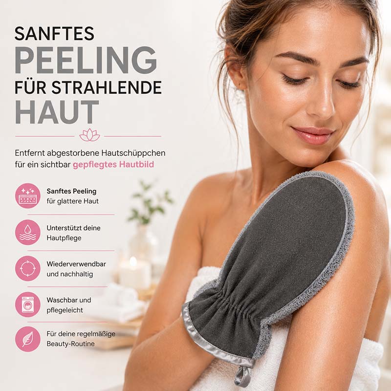 Peelinghandschuh & Waschhandschuh 3er Set in Grau zur sanften Gesichtspflege, Körperreinigung und Make-up Entfernung, geeignet für Dusche, bietet sanftes Peeling und Pflege für strahlende Haut, wiederverwendbar und waschbar.