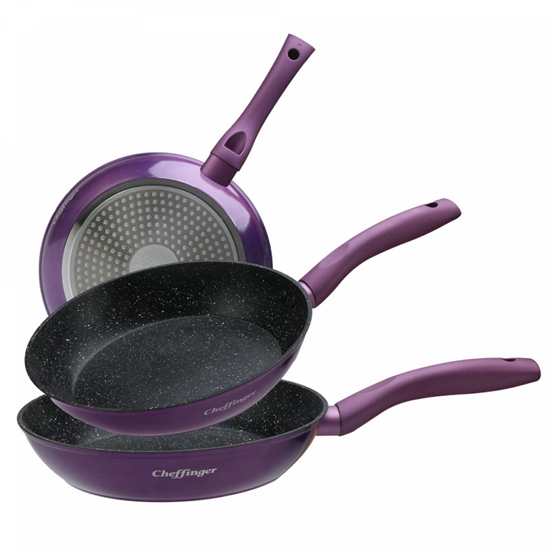 Pfannenset (3 teilig) - Bratpfanne antihaft marmor ø20-24-28cm Aubergine