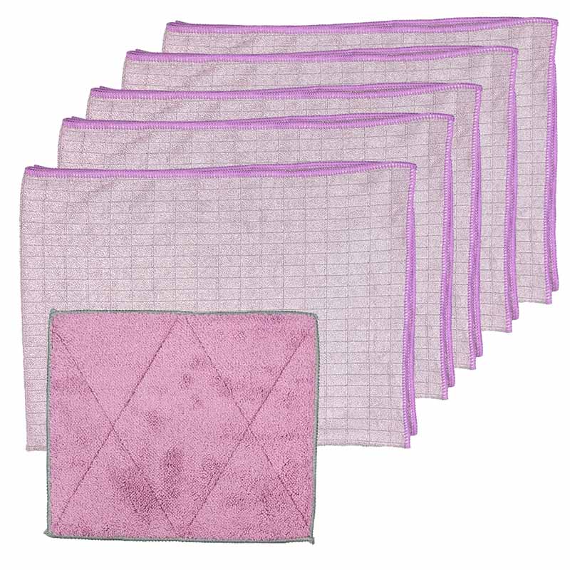 Set bestehend aus 5 Geschirrtüchern und 1 Spültuch, Farbe altrosa, 6-teiliges Set, Küchentextilien, saugfähige Reinigungstücher, langlebig und waschbar, ideal für Küche und Haushalt.