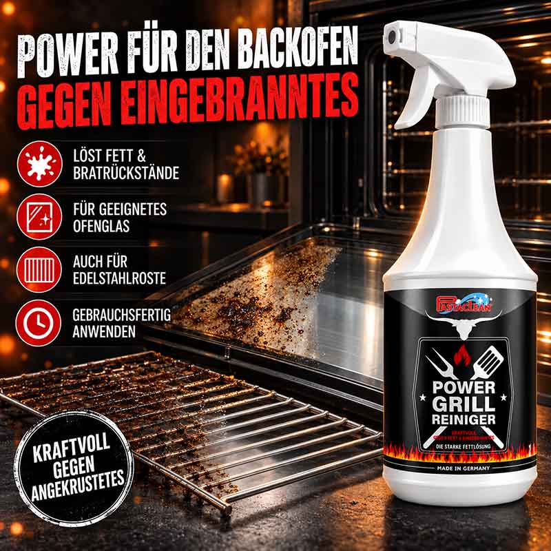 Pastaclean Grillreiniger und Backofenreiniger 1.000 ml gegen Eingebranntes und Fett für Ofenglas und Edelstahlroste, gebrauchsfertig zur Entfernung hartnäckiger Rückstände in Backofen und Grill.