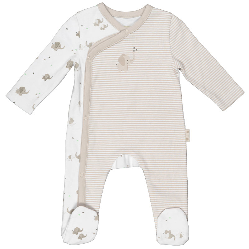 Baby Pyjama Langarm mit Fuß (Weiß/Taupe)
