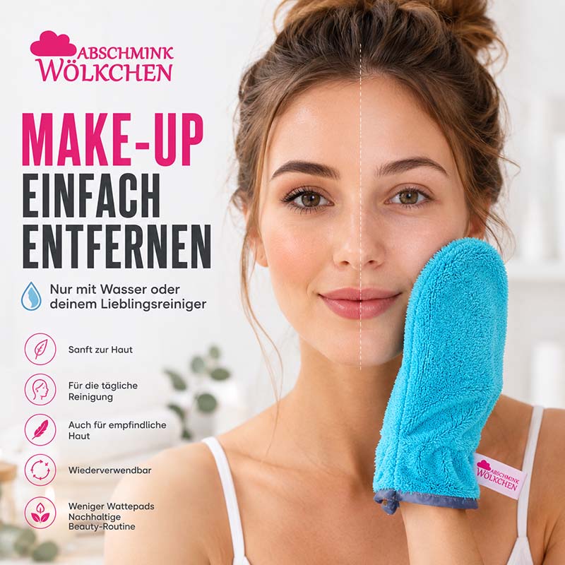 Abschmink Wölkchen Peelinghandschuh & Waschhandschuh 3er Set Türkis für Gesicht, Körper, Dusche & Make-up Entfernung, sanft zur Haut, wiederverwendbar, geeignet für empfindliche Haut, nachhaltige Beauty-Routine