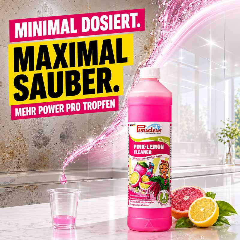 Pastaclean Pink Lemon Cleaner Universalreiniger Konzentrat, starker Fettlöser für Haushalt, minimal dosiert, ideal für Küche und Bad, entfernt effektiv Schmutz und Fett, frischer Zitronenduft, 1000 ml