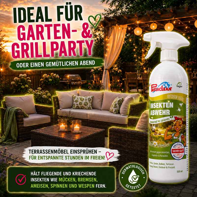 Pastaclean Mückenschutz Bundle mit Mücken- und Zeckenspray für Hautpflege 100 ml und Insektenspray für Umgebung 750 ml für sicheren Schutz im Garten und auf der Terrasse.