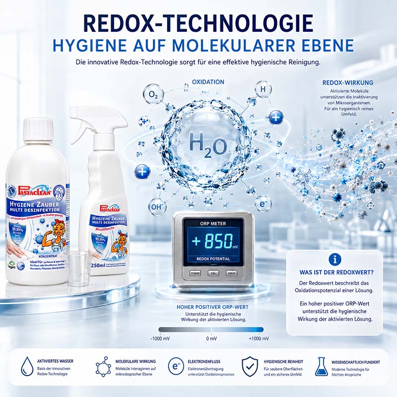 Pastaclean Flächendesinfektion Konzentrat, 3x 500 ml, für Oberflächenreinigung in Haushalten, sorgt für hygienische Sauberkeit durch innovative Redox-Technologie, ideal zur Desinfektion anwendbar.