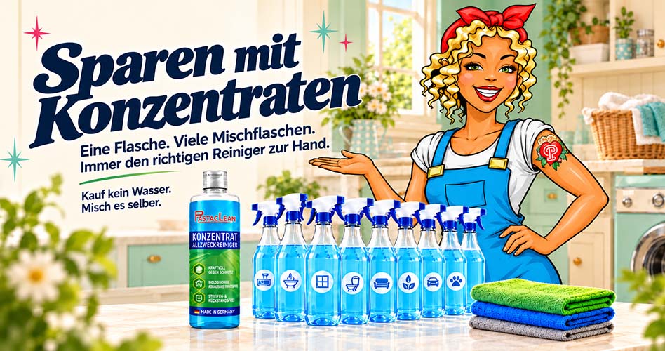 Pastaclean Konzentrat Allzweckreiniger für vielseitige Reinigung von Haushaltsoberflächen, schützt und pflegt.