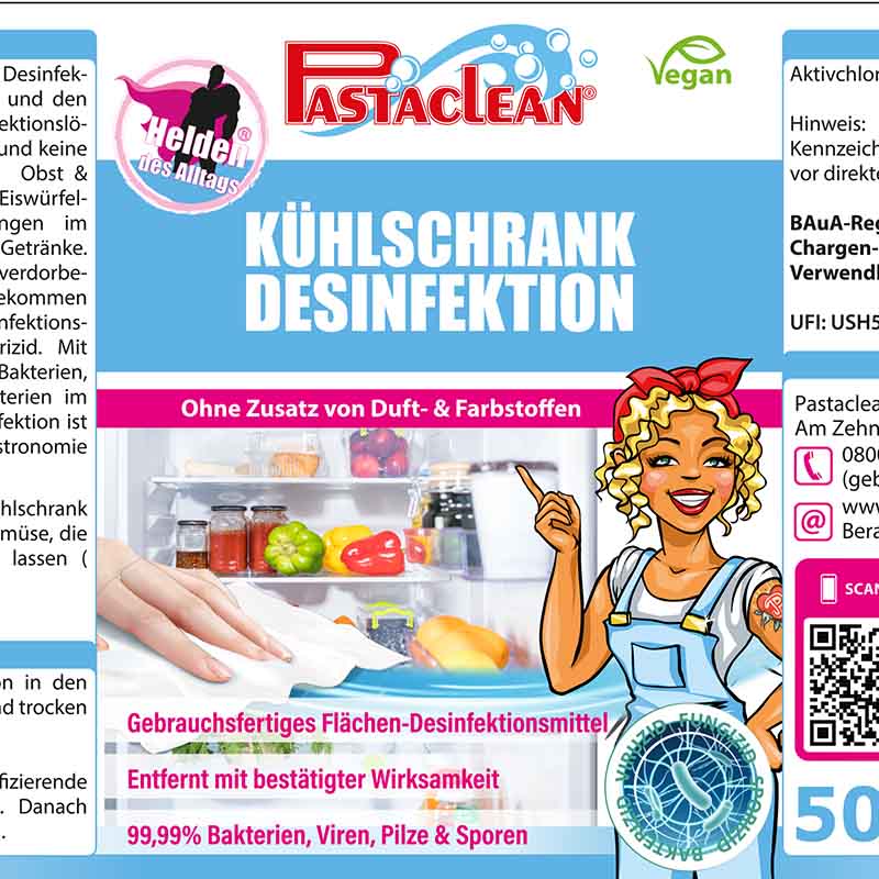 Kühlschrank Hygiene Reiniger Desinfektionsspray, 500 ml, veganes Desinfektionsmittel, ohne Duft- und Farbstoffe, entfernt 99,99% Bakterien, Viren, Pilze, Sporen, gebrauchsfertiges Flächendesinfektionsmittel für Kühlschränke.