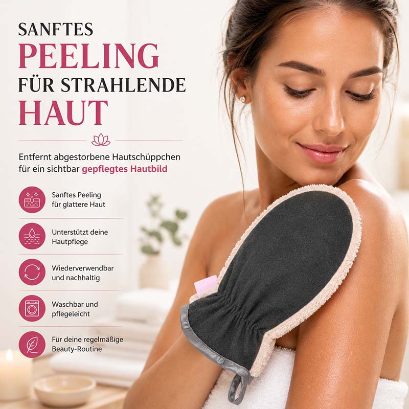 Peelinghandschuh & Waschhandschuh 3er Set für Gesicht, Körper, Dusche & Make-up Entfernung, sanftes Peeling, hautpflegend, wiederverwendbar, waschbar, ideale Pflege für strahlende und glatte Haut.