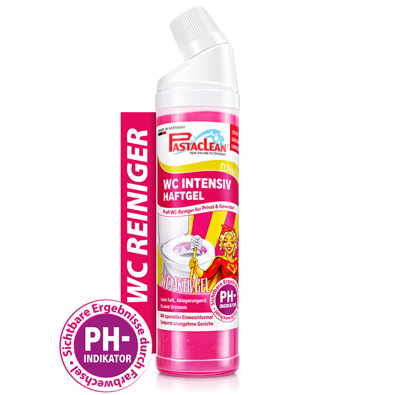 WC Intensiv Haftgel, Profi WC Reiniger, 750 ml, gegen Urinstein und Kalk, Farbwechsel-Aktiv-Formel, sichtbare Ergebnisse, für Privat und Gewerbe, löst Ablagerungen, entfernt Gerüche, Made in Germany, Pastaclean.