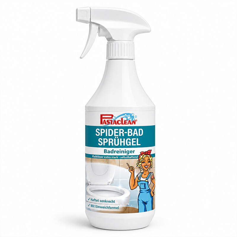 Spider Bad Sprühgel Badreiniger 1 l Flasche, Pastaclean, Kalklöser, selbsthaftend, senkrechte Haftung, Einweichformel, Reinigungsmittel für Badezimmer, effektive Reinigung, Badpflegeprodukt, Sprühflasche für einfache Anwendung, extra stark