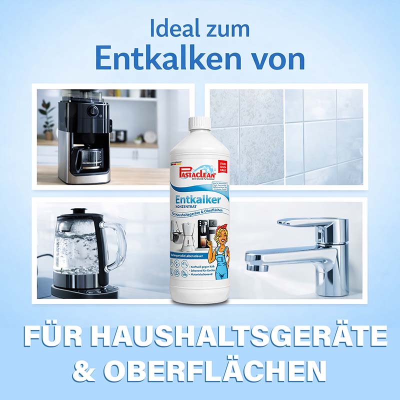 Universal Entkalker Konzentrat 1000 ml, starke Kalklösekraft, ideal für Haushaltsgeräte und Oberflächenentkalkung, geeignet für Kaffeemaschinen, Wasserkocher, Armaturen und Fliesenreinigung, effektive Kalkentfernung.