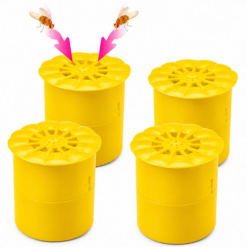 Fruchtfliegenfalle, effektive Obstfliegenfalle, 4 Stück, gelb, ohne Gift, Schädlingsbekämpfung, Küche, Insektenfalle, biologisch, umweltfreundlich, hygienisch, wiederverwendbar, gesundheitsfreundlich, einfach zu bedienen, Fruchtfliegenkontrolle