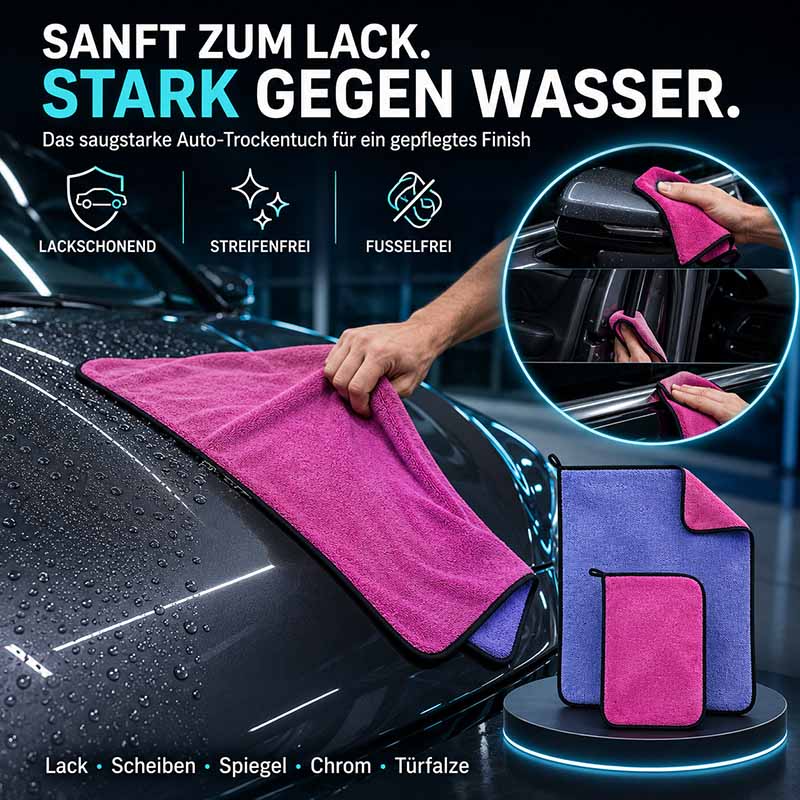Micro Magic Mikrofaser-Trockentuch 2er-Set, extra saugstark, streifenfrei, fusselfrei für Dusche und Auto, perfekt für lackschonende Reinigung von Lack, Scheiben, Spiegeln, Chrom und Türfalzen.
