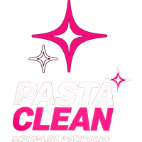 Pastaclean Logo, Reinigung, Online-Shop, Putzmittel, Haushalt, Reinigungsprodukte, glänzende Oberfläche, Sauberkeit, Putzvorrat, weißer Text auf pinkem Hintergrund, Glanzsymbolik