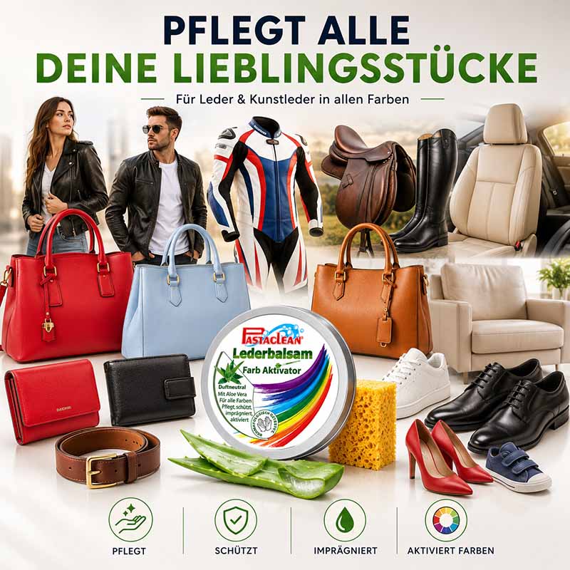 Pastaclean Lederpflege farblos mit Farb Aktivator, ideal für Glattleder, Kunstleder, Taschen, Schuhe und Möbel. Pflegt, schützt und imprägniert alle Farben. 250 ml.