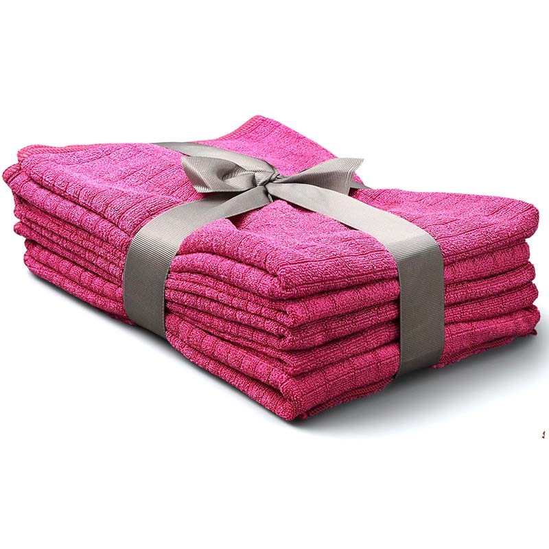 5er-Pack Microfaser Geschirrtücher + 1x Spültuch (Fuchsia) weiche, super saugfähige & fussel freie Küchentücher