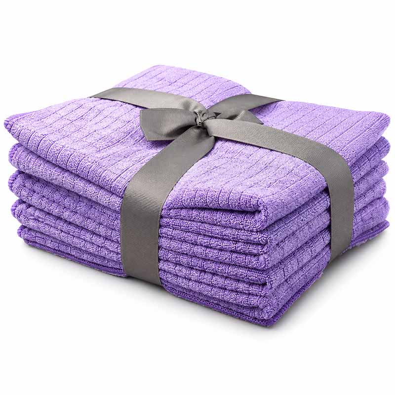 5er-Pack Microfaser Geschirrtücher + 1x Spültuch (Lavendel) weiche, super saugfähige & fussel freie Küchentücher