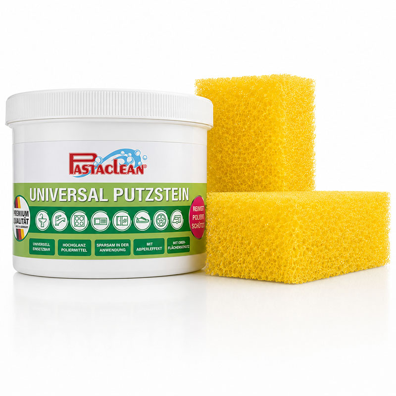 Pastaclean Universal Putzstein Universalreiniger 900g für Hochglanzpflege und Reinigung mit Abperleffekt und Oberflächenschutz, ideal für vielseitige Anwendungen im Haushalt und auf Oberflächen.