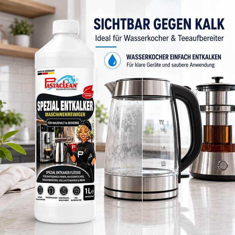 Pastaclean Entkalker Konzentrat für Kaffeemaschinen, Kaffeevollautomaten, Wasserkocher und Siebträger, geräteschonender Maschinenreiniger für Haushaltsgeräte, 1 Liter