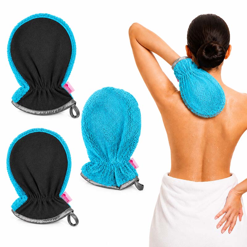Peelinghandschuh und Waschhandschuh Set für Gesicht, Körper und Make-up Entfernung, türkis, ideal für Dusche und sanfte Hautreinigung.