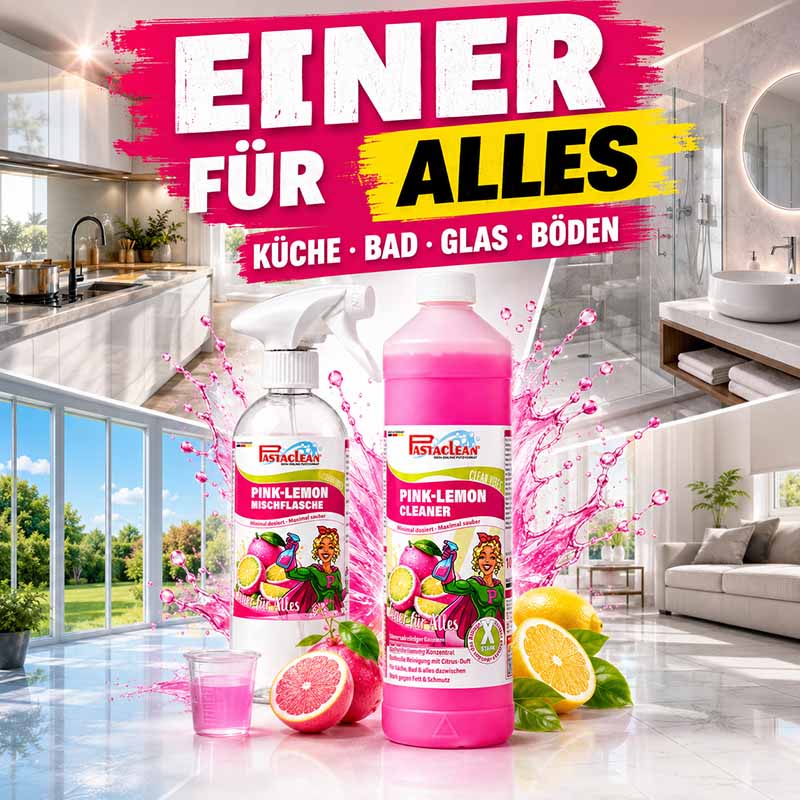 Pastaclean Pink Lemon Cleaner Universalreiniger Konzentrat, starker Fettlöser für Küche, Bad, Glas, Böden, 1000 ml