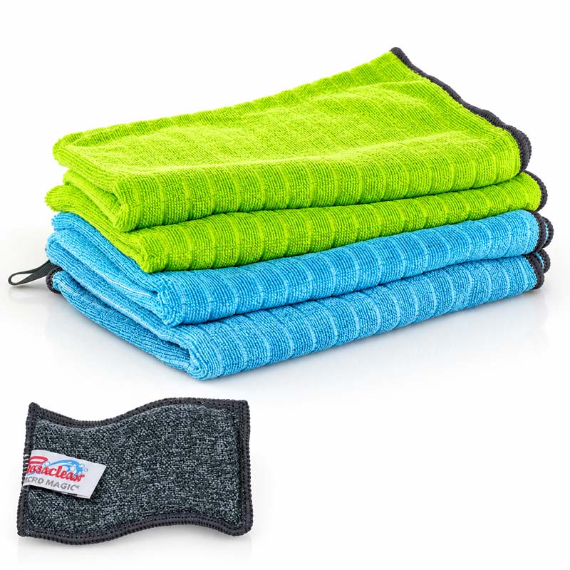 Geschirrtücher Maxi Set in Eisblau und Limette, 4-teilig, ideal für Haushaltsreinigung und Trocknung, langlebig und saugfähig сherstellt aus hochwertigem Material für optimale Küchenhygiene und Sauberkeit.