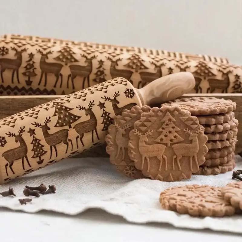 Weihnachten Geprägt Teigroller - Nudelholz mit Prägung (Merry Chrismas)