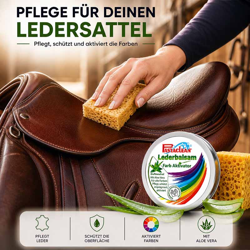 Pastaclean Lederpflege farblos mit Farb Aktivator 250 ml, ideal zur Pflege und Aktivierung von Lederfarben, enthält Aloe Vera für Schutz und Glanz von Ledersätteln und weiteren Lederprodukten.