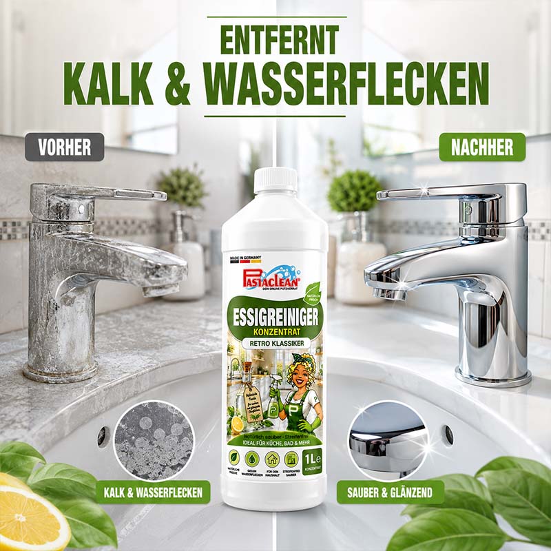 Essigreiniger 1 Liter Konzentrat Haushaltsreiniger entfernt Kalk und Wasserflecken für Bad und Küche. Sauber und glänzend, ideal für Küche und Badezimmerreinigung. Effektive Schmutzentfernung, Retro Klassiker Reinigung.