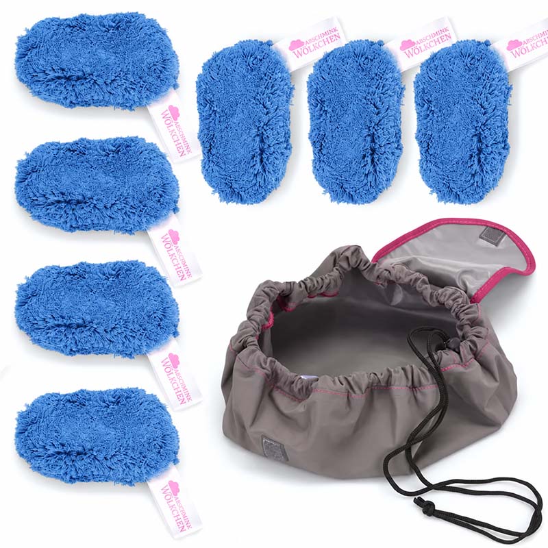 Abschminkpads Taubenblau mit Kosmetiktasche, wiederverwendbar und hautschonend für Make-up Entfernung und Gesichtsreinigung