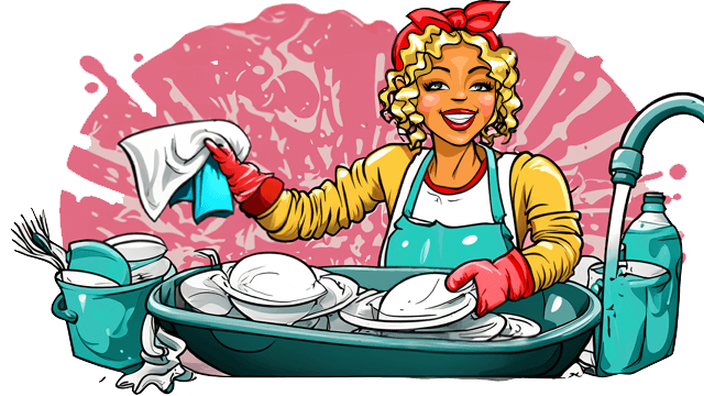 Pastaclean Spültücher zum abwaschen Miss Pastaclean spült Geschirr mit Spültuch