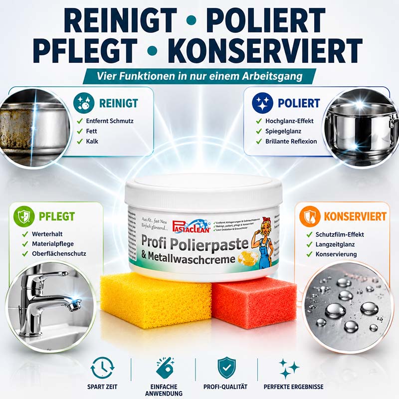 Profi Polierpaste 500g, reinigt, poliert, pflegt, konserviert, entfernt Schmutz, Fett, Kalk, Hochglanz-Effekt, Spiegelglanz, Materialpflege, Oberflächenschutz, Langzeitglanz, Schutzfilm-Effekt, schnelle Anwendung, ideale Ergebnisse für Metalle und Oberflä