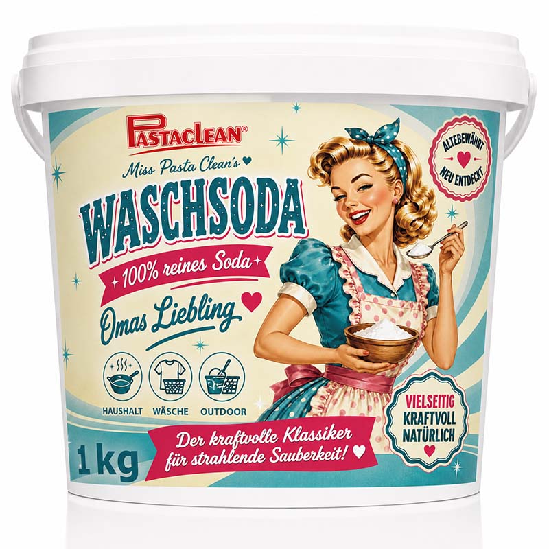 Pastaclean Waschsoda 1 kg reine Soda zur Entfernung von Fett, Schmutz und Flecken im Haushalt, für Wäsche und Garten, kraftvolle Reinigung mit Natriumcarbonat